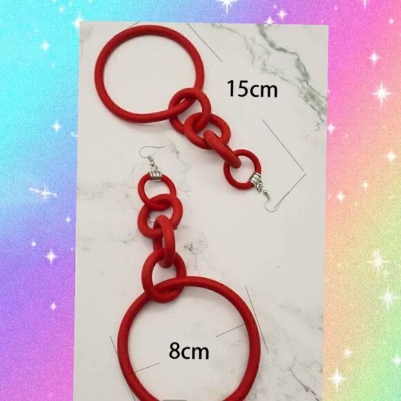 Women's Red Dangle Silicone Earrings NWOT - Picture 3 of 6